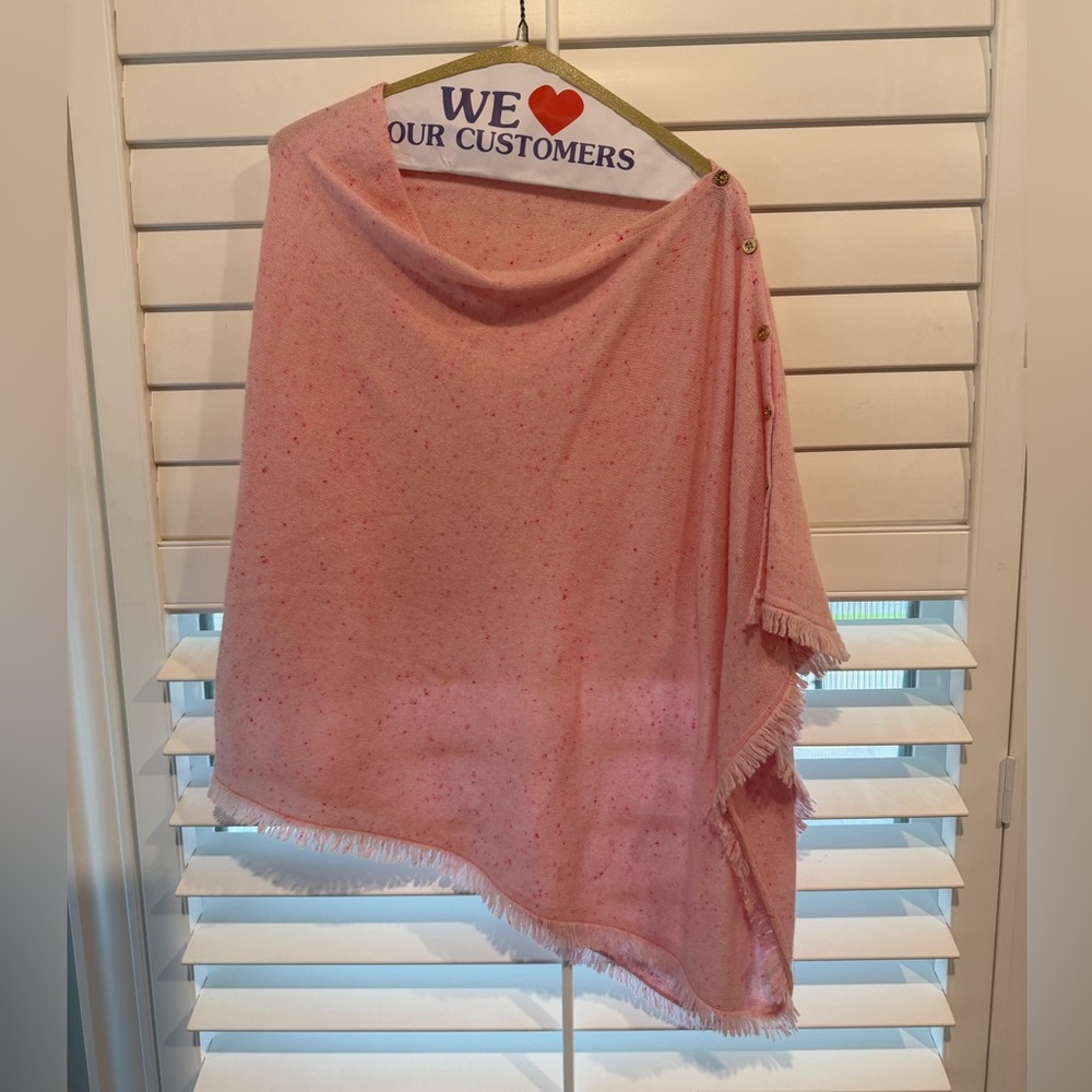 Lilly Pulitzer, 100% Cashmere, Pink Speckled Poncho with Button Detail
